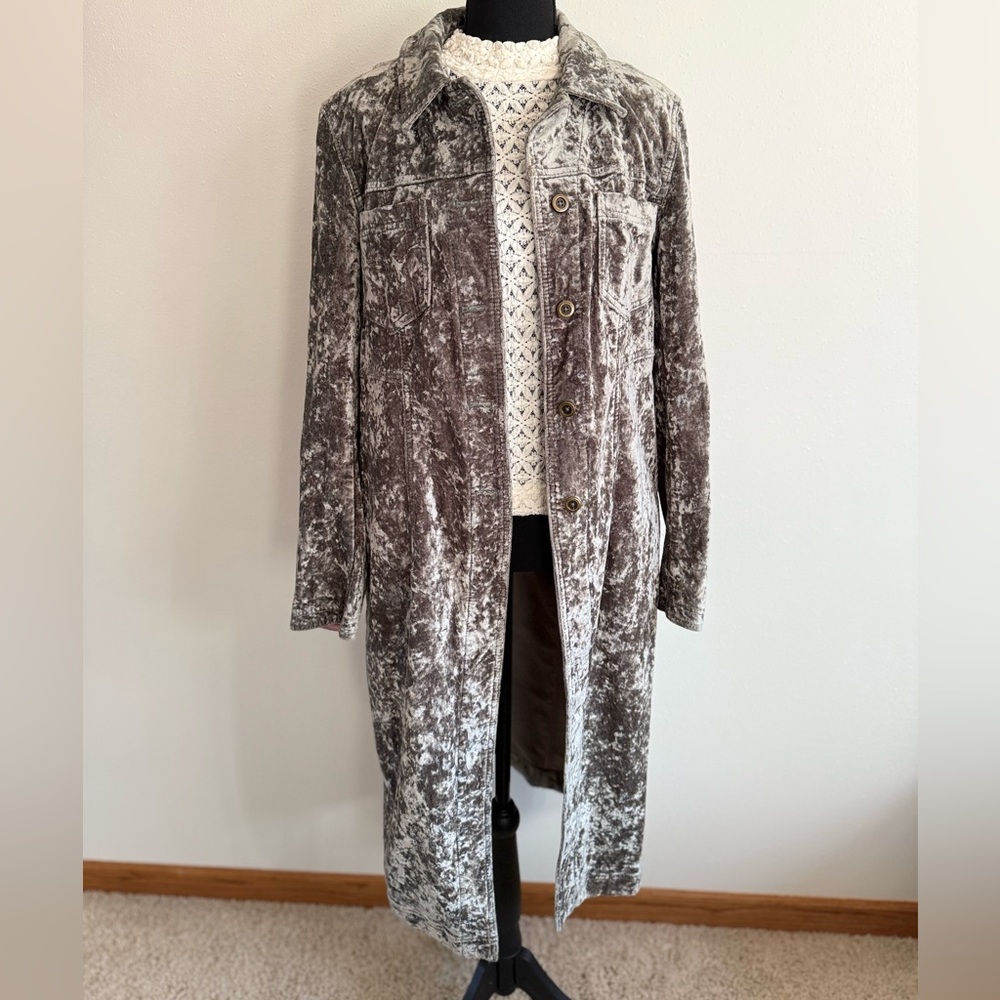 Anthropologie Olive Green Mineral Wash Long Jacket Coat Size 10 - Picture 4 of 16